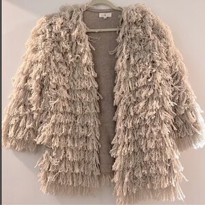 Lou & Grey Oversized Shaggy Fringe Wool Blend Jacket Ivory XXS